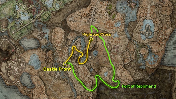 Elden Ring: Shadow Of The Erdtree map image showing two routes into the Scadu Altus region.
