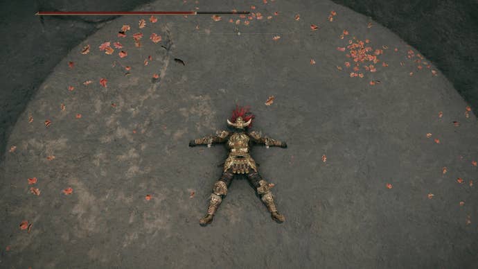 Elden Ring Shadow of the Erdtree screenshot showing player character lying on the floor of a stone chalice