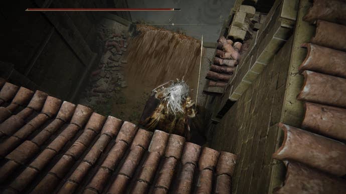 A warrior drops down onto a purple rug in Belurat, Tower Settlement in Shadow of the Erdtree