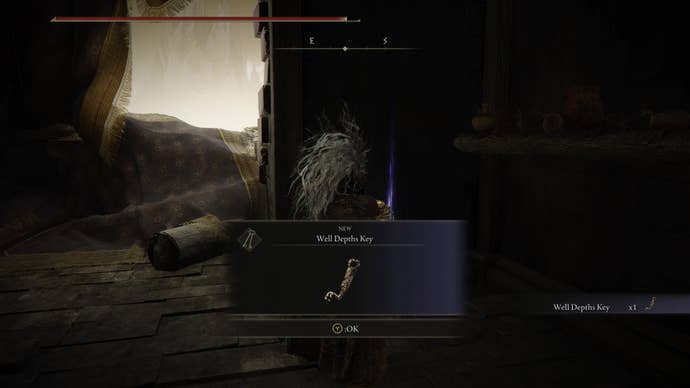 A warrior obtains the Well Depths Key in Belurat, Tower Settlement in Shadow of the Erdtree