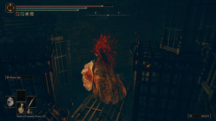 A warrior jumps over jail cages in the Fort of Reprimand in Shadow of the Erdtree.