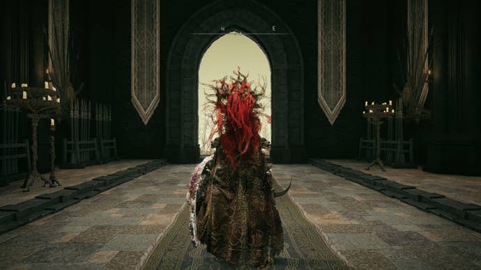 A warrior stands at the Shadow Keep Back Gate in Elden Ring Shadow of the Erdtree