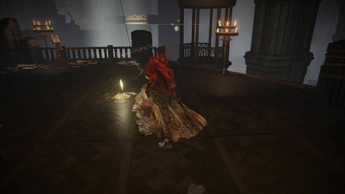 A warrior approaches the Site of Grace ‘Storehouse Loft’ on the way to the Shadow Keep’s Back Gate in Elden Ring Shadow of the Erdtree.