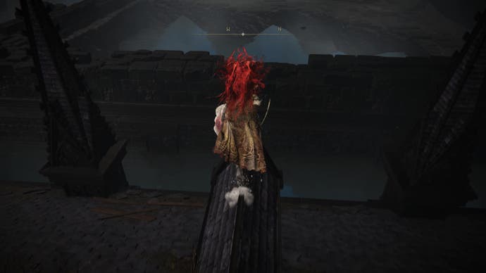 A warrior prepares to make a large jump across rooftops in the Shadow Keep Church District to find the Prayer Room in Elden Ring Shadow of the Erdtree.