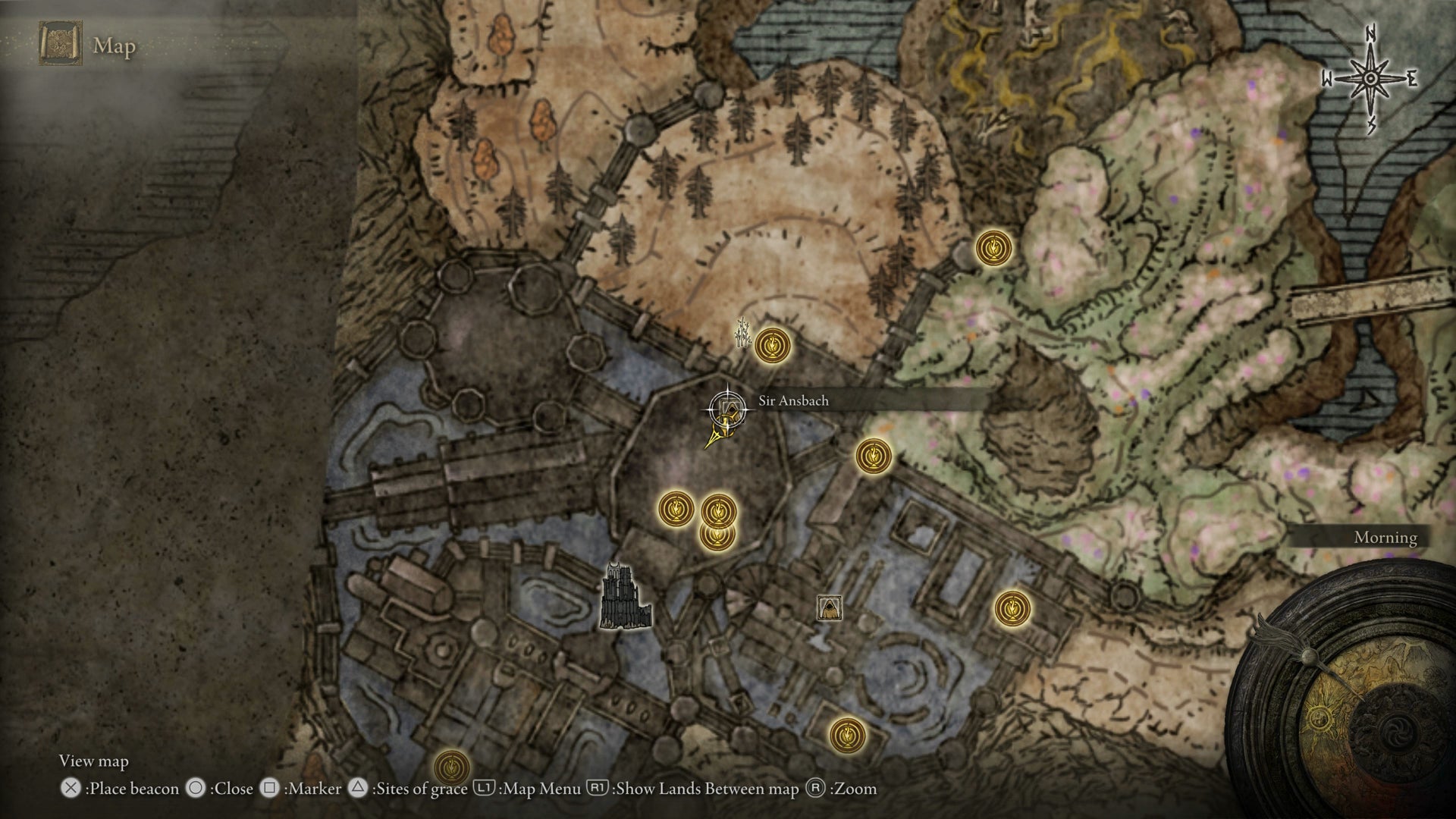 A map screen showing Sir Ansbach's second location in Elden Ring Shadow of the Erdtree. - 4