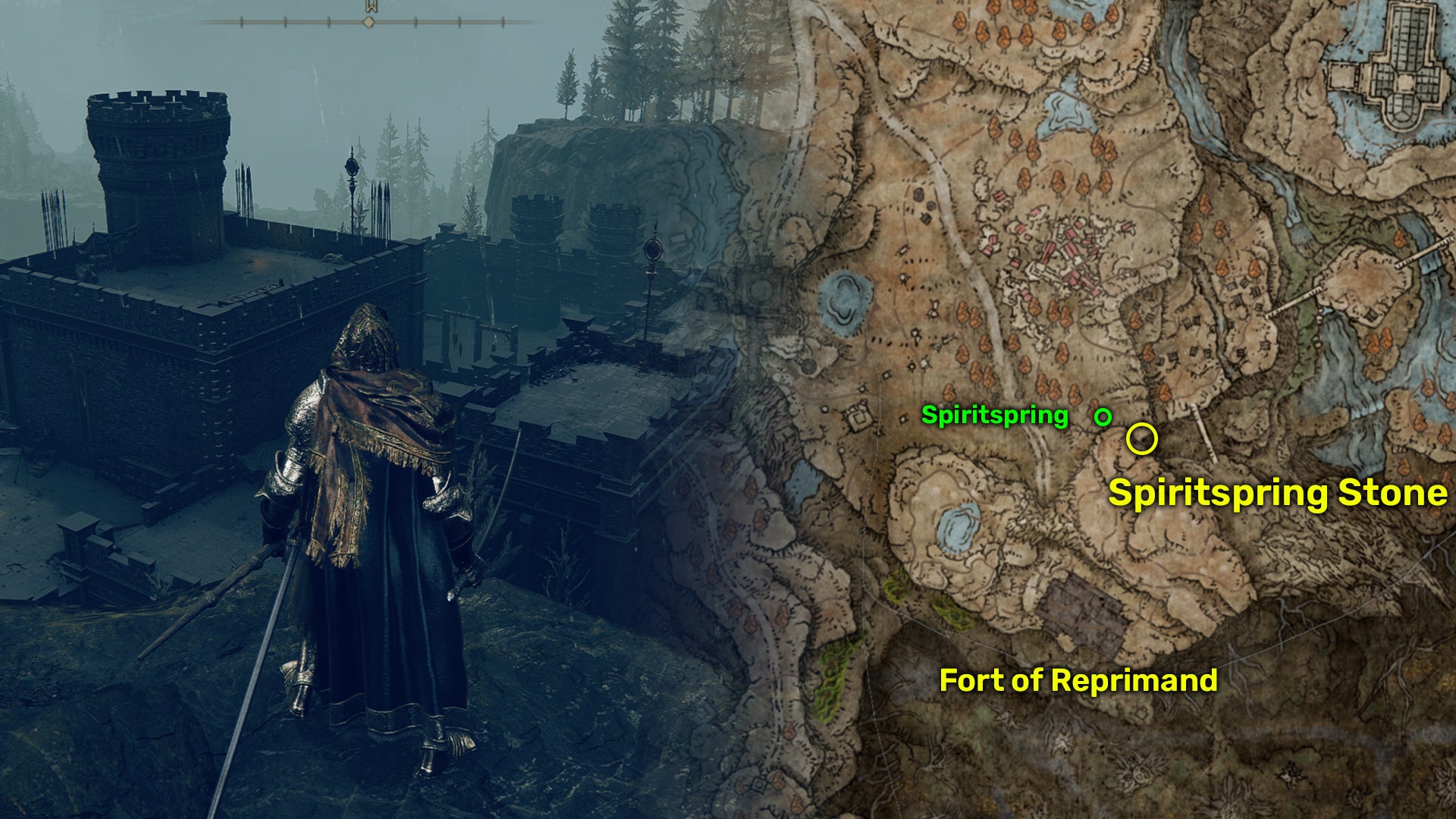 Elden Ring: Shadow Of The Erdtree map image showing the Spiritspring Stone location in the eastern region of Scadu Altus. - 5