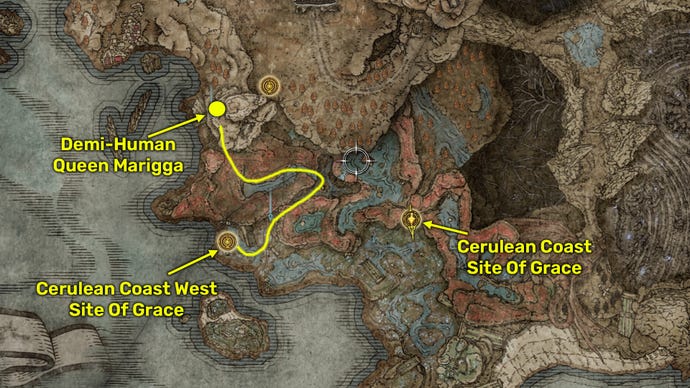 Elden Ring: Shadow Of The Erdtree screenshot of the Star-Lined Sword map location.