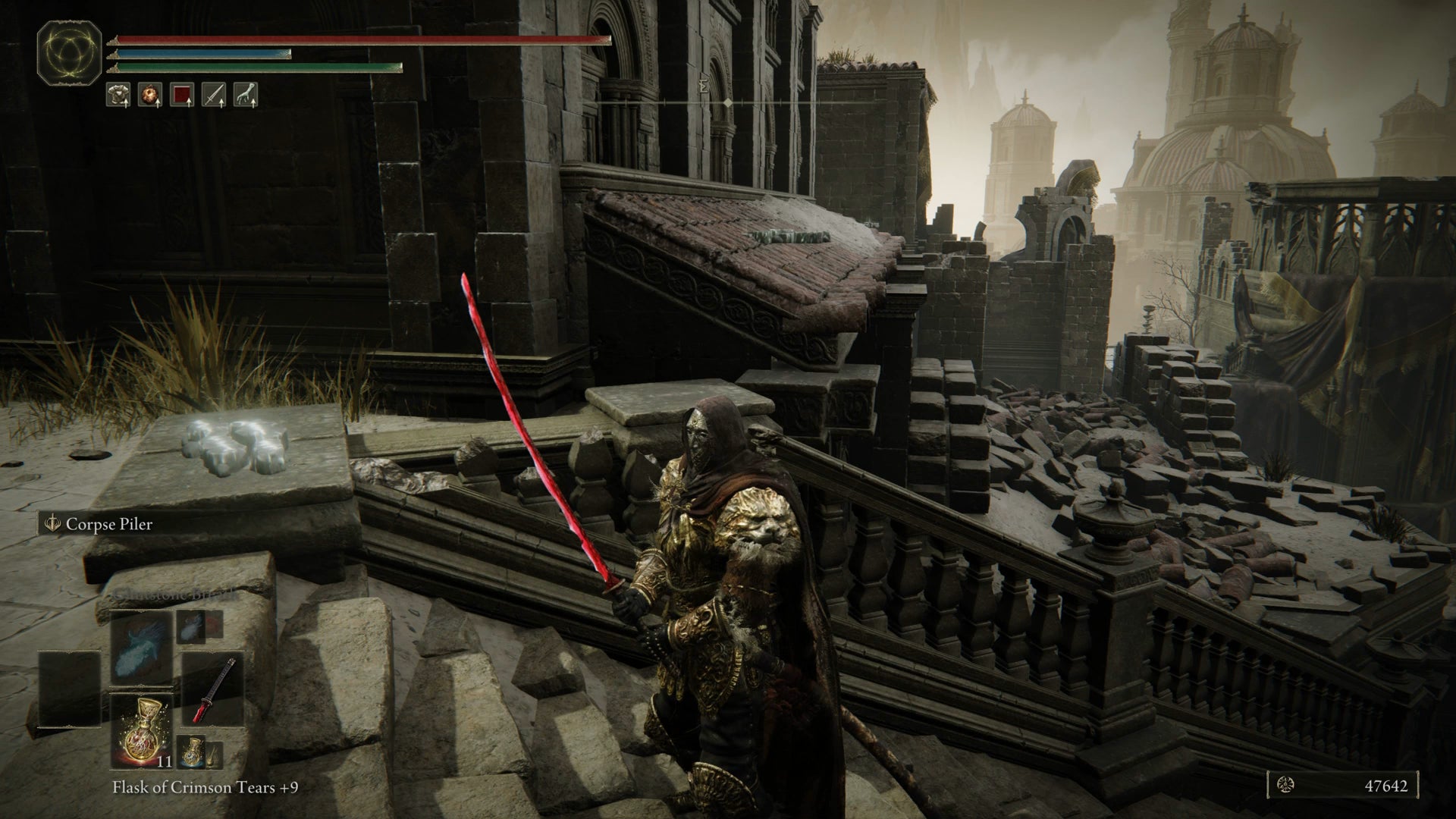 The Tarnished climbing onto a rooftop to reach the Well Depths key in Elden Ring Shadow of the Erdtree. - 4