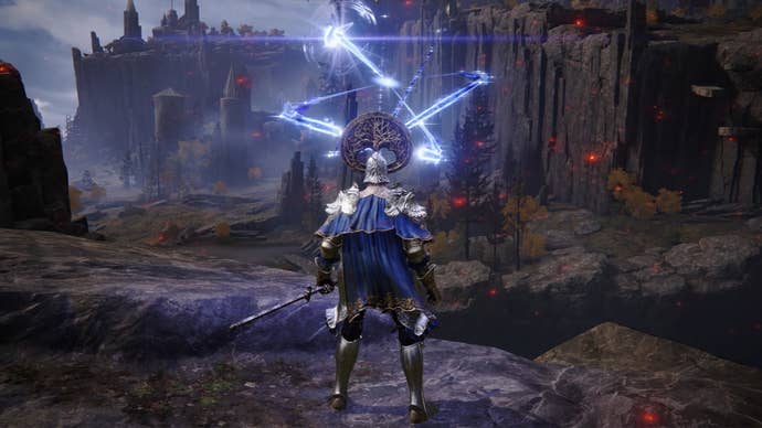 Elden Ring screenshot of the Tarnished performing the Stars of Ruin Sorcery.