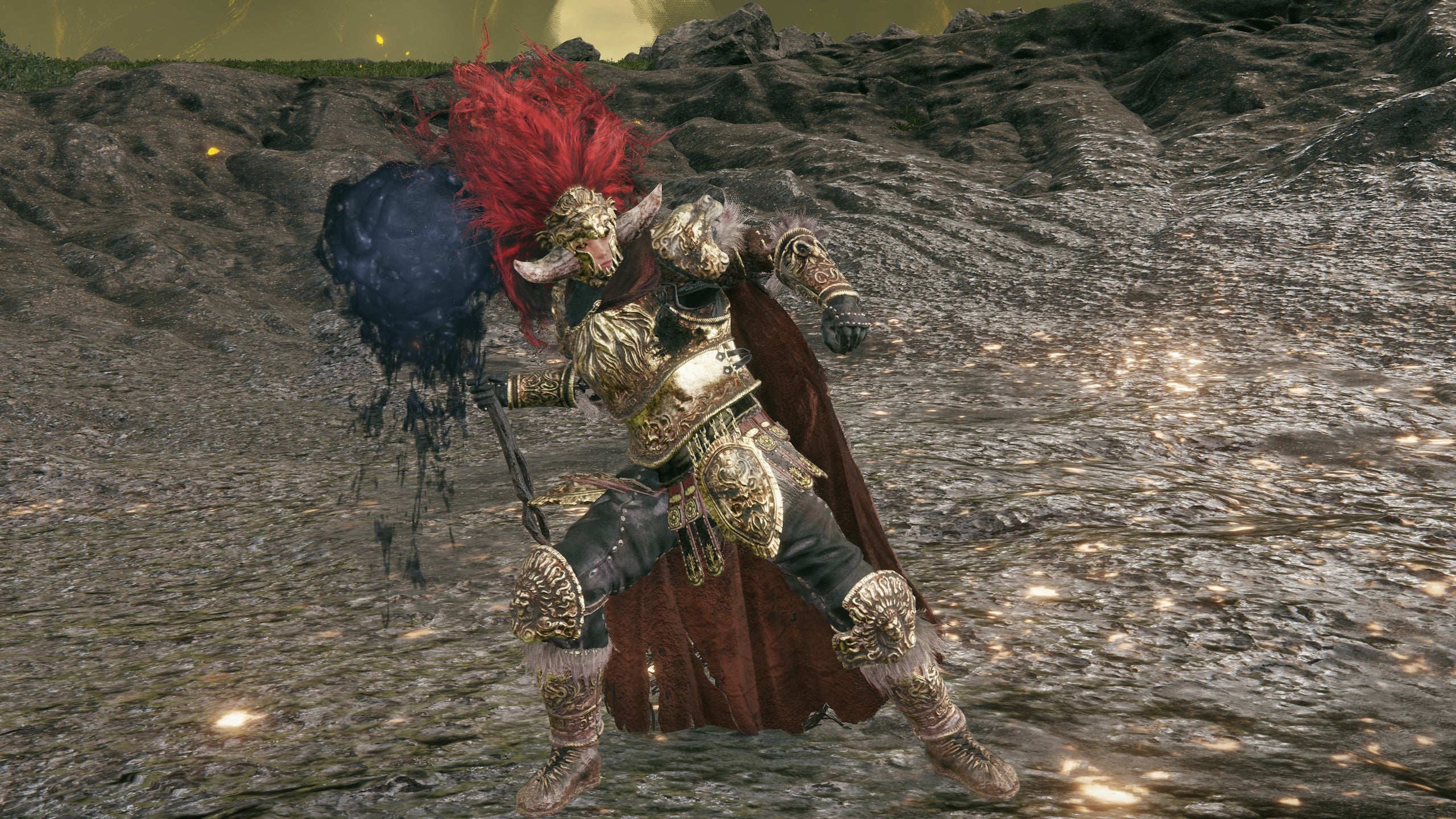 A warrior prepares to lob a staff of black goo in Elden Ring Shadow of the Erdtree