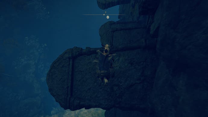 Platforming down stone platforms on the side of a cliff while riding spectral steed