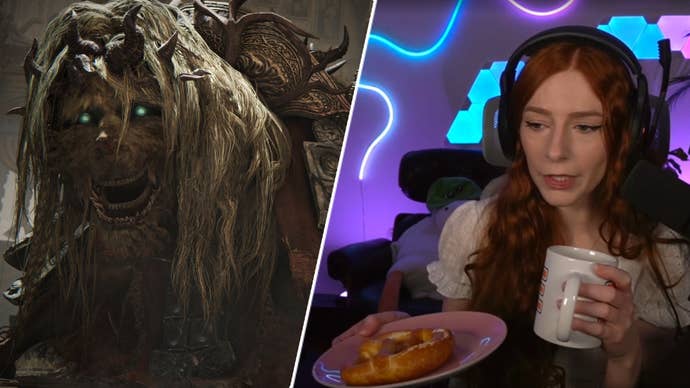 Elden Ring Shadow of the Erdtree’s Divine Beast Dancing Lion alongside streamer BioticNova.