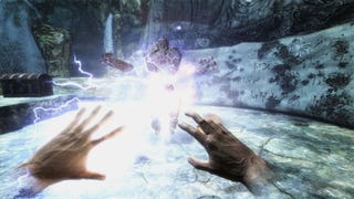 A mage casting spells in Skyrim VR.