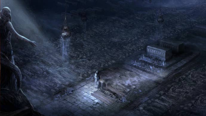 A mausoleum of fallen Tarnished, as shown in the Elden Ring opening cinematic.