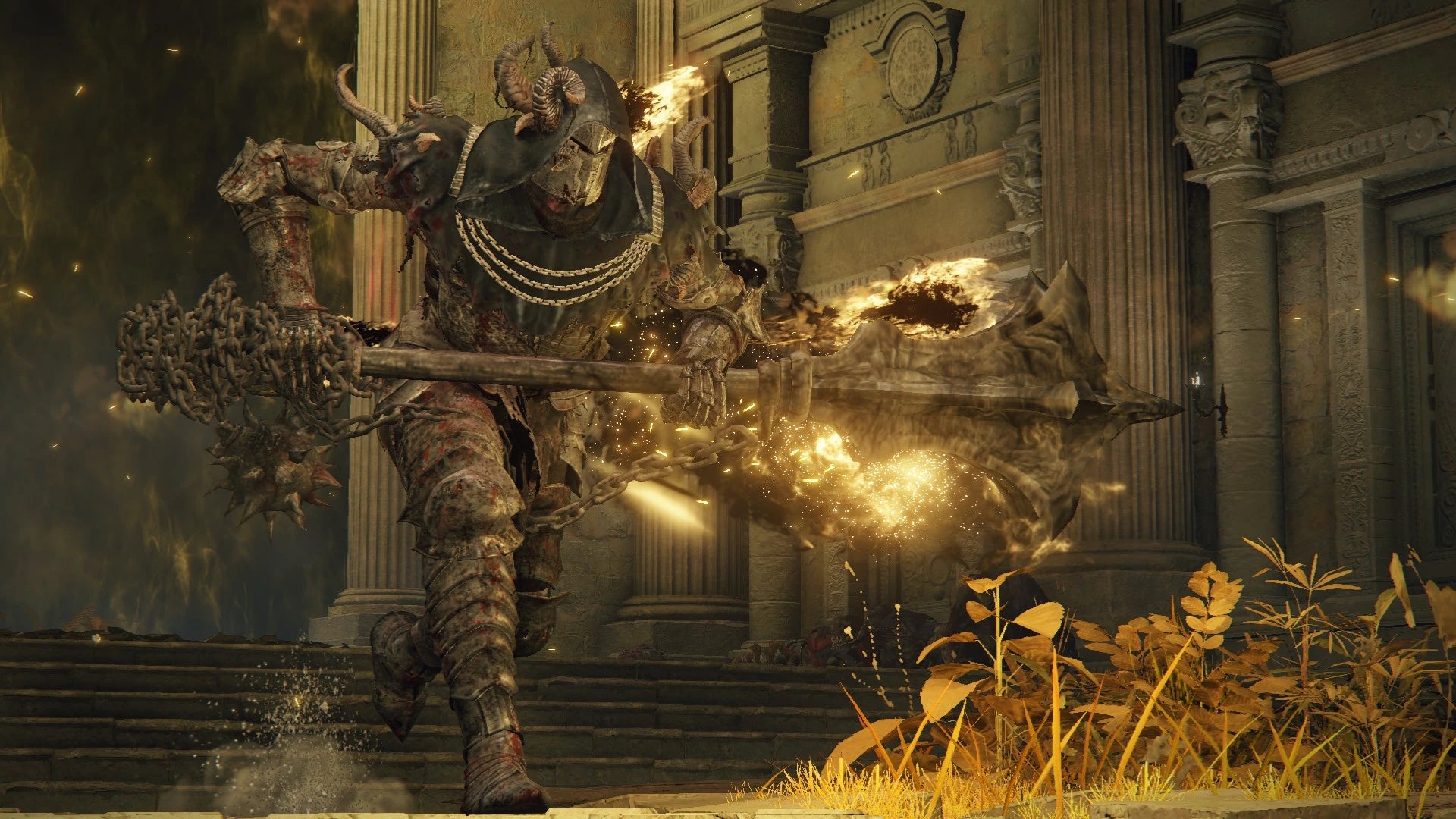 A character charges forward wielding a mace in Elden Ring overhaul mod The Convergence - 1