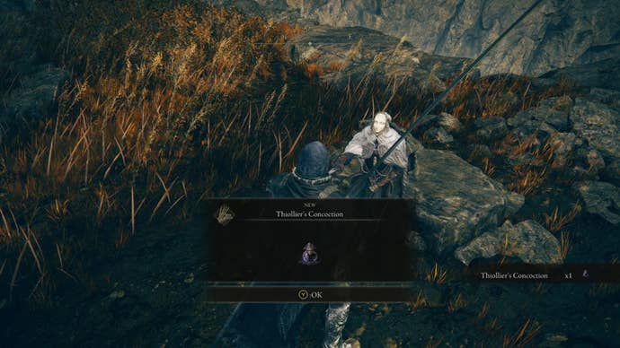 Thiollier in Elden Ring: Shadow Of The Erdtree gives the player an item: Thiollier’s Concoction.