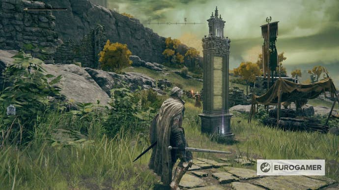 An Elden Ring character standing by the location of the West Limgrave map fragment.