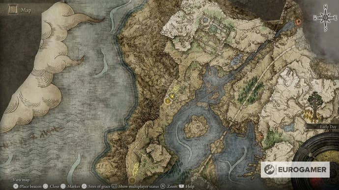 Map showing the location of the Elden Ring West Liurnia map fragment.