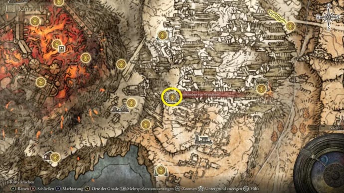 Wyndham Catacombs Location Map in Elden Ring