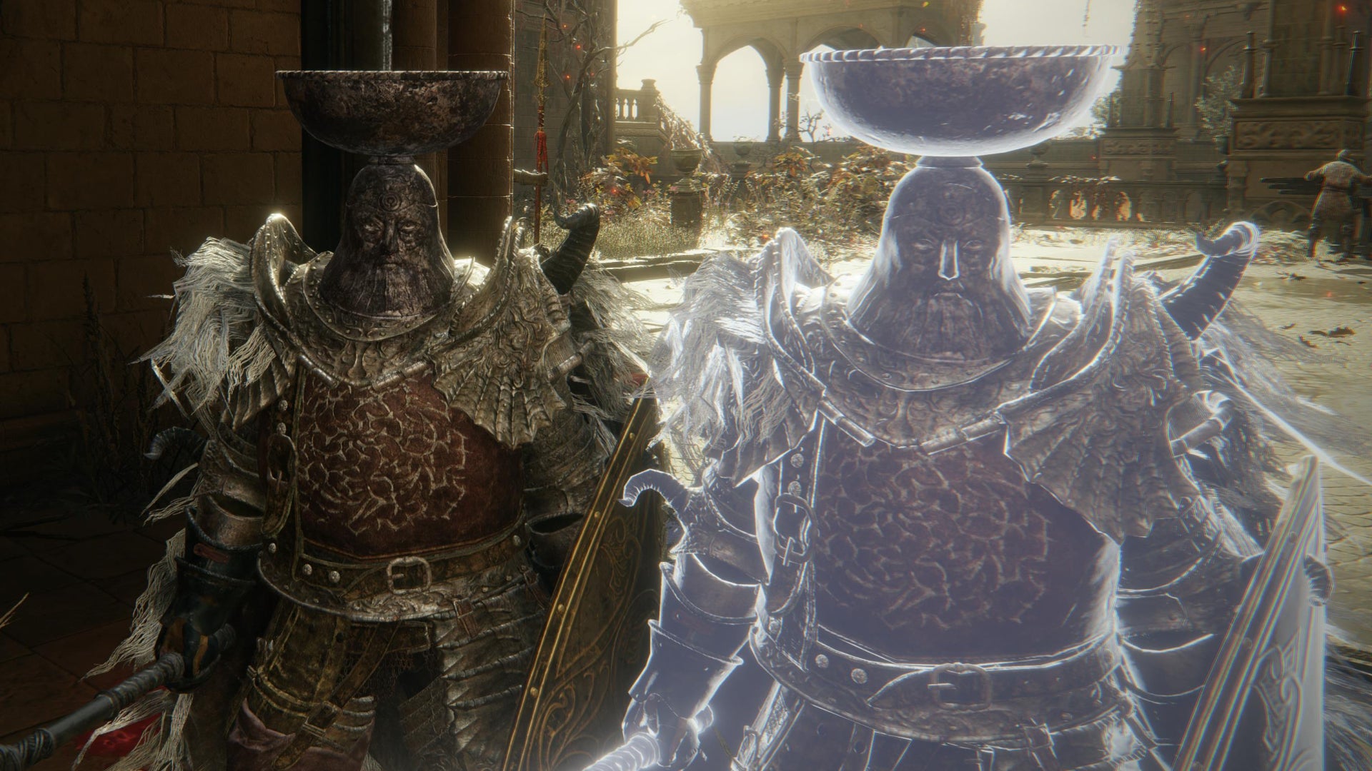 Elden Ring character stands beside the Mimic Tear spirit ashes summon.