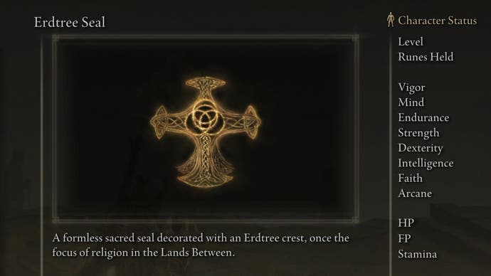 Capture d'écran d'Erdtree Seal d'Elden Ring avec le texte 