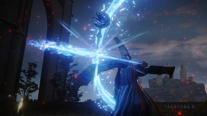 Character screenshot from Elden Ring showing Lusat’s Glintstone staff