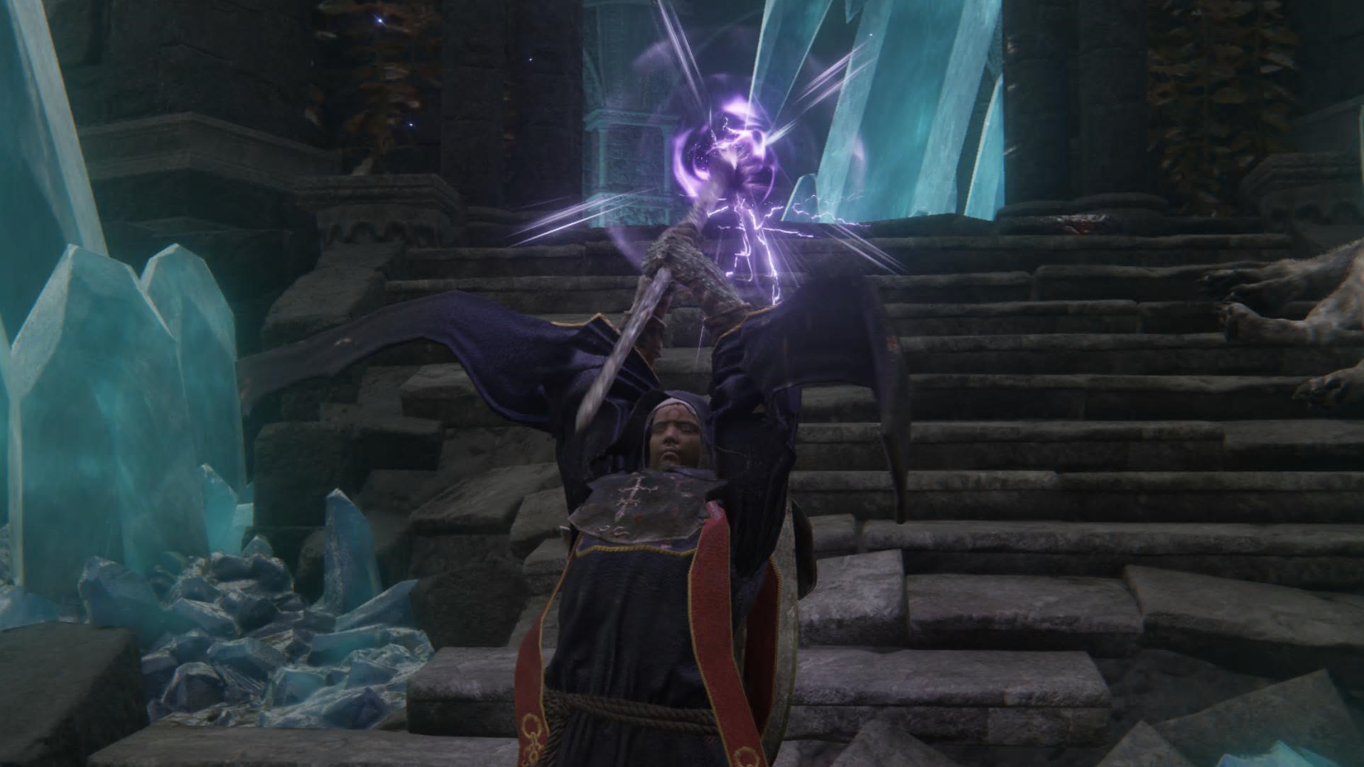 Character screenshot from Elden Ring casting a spell