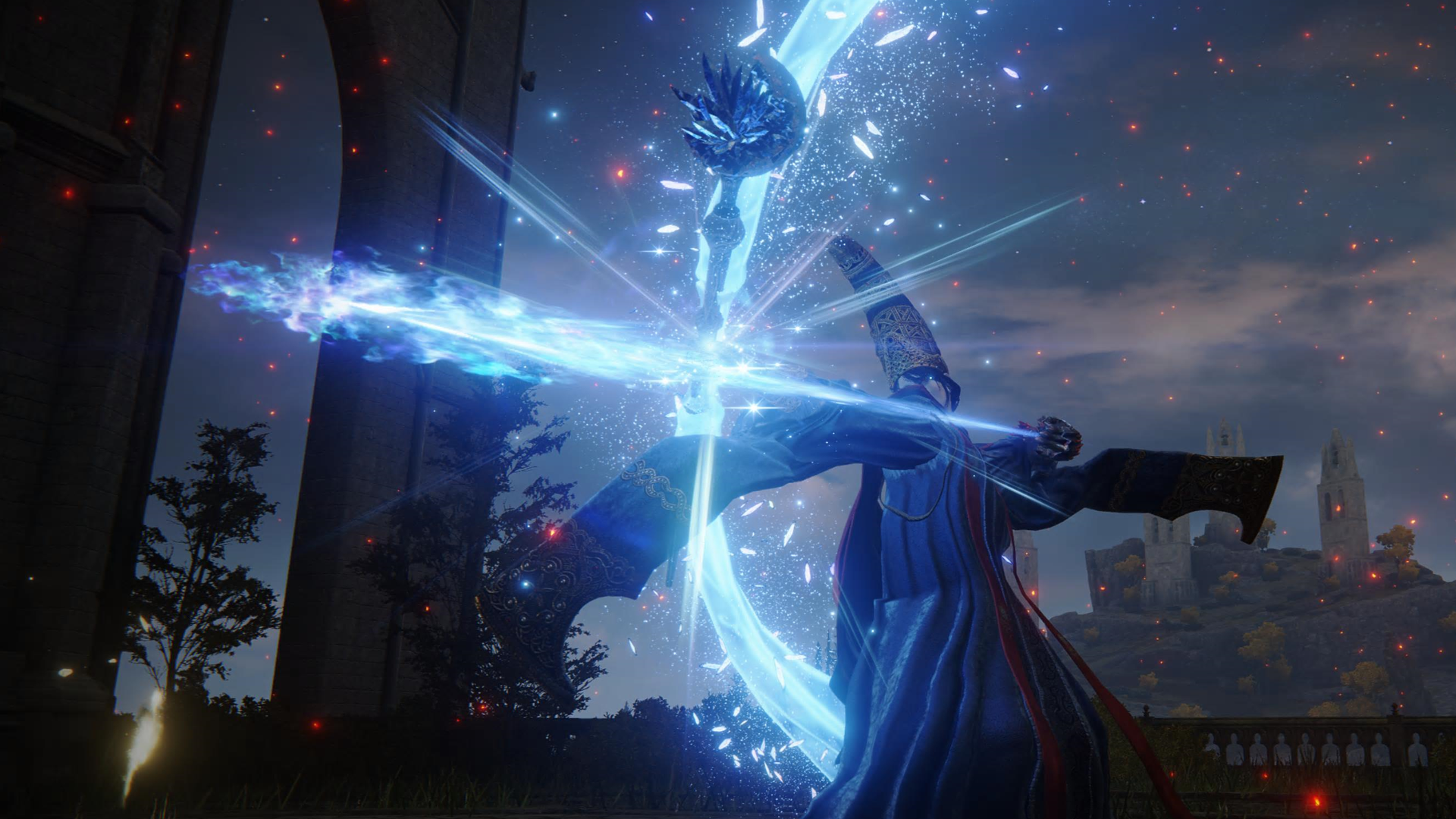 Character screenshot from Elden Ring casting a sorcery