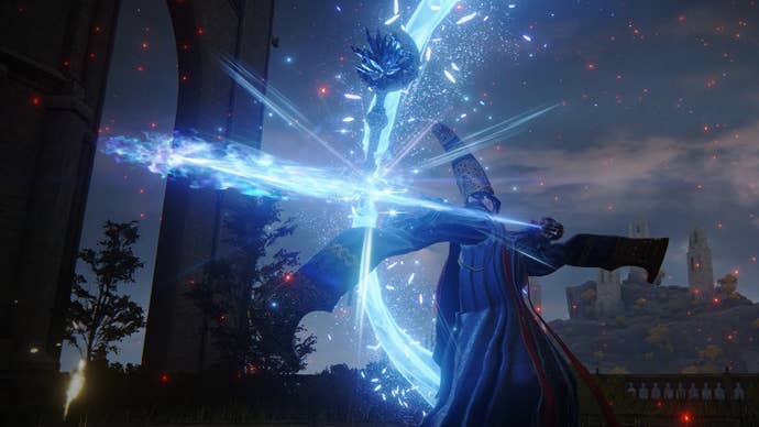 Character screenshot from Elden Ring casting a sorcery