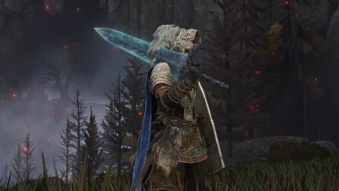 Character screenshot from Elden Ring showing the Dark Moon Greatsword