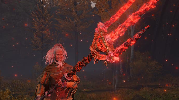 Character screenshot from Elden Ring showing the Mohgwyn's Sacred Spear