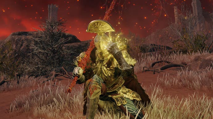Capture d'écran du personnage d'Elden Ring avant d'effectuer l'incantation du Vœu d'Or