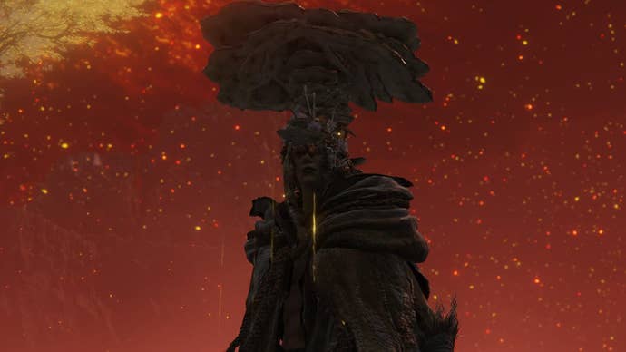 Character screenshot from Elden Ring showing the Mushroom Crown