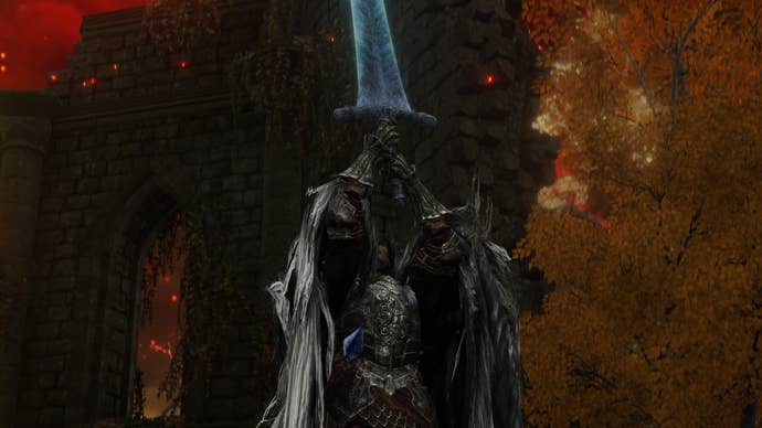 Character screenshot from Elden Ring showing the Dark Moon Greatsword weapon