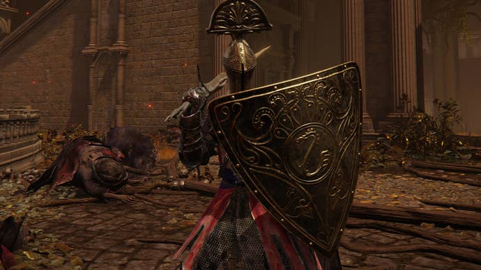 Character screenshot from Elden Ring using the Brass shield