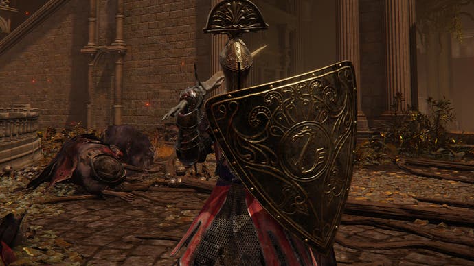 Screenshot of Elden Ring character using the Brass Shield