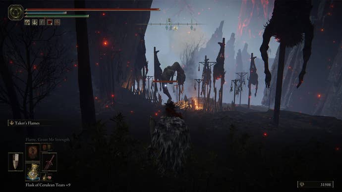 Character screenshot from Elden Ring showing the enemy who drops the Larval Tear in Mt. Gelmir