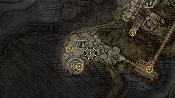 Map screenshot from Elden Ring showing the location of the first Larval Tear in Nokron
