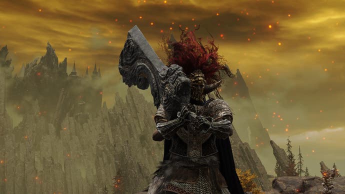 Character screenshot from Elden Ring wielding the Ruins Greatsword