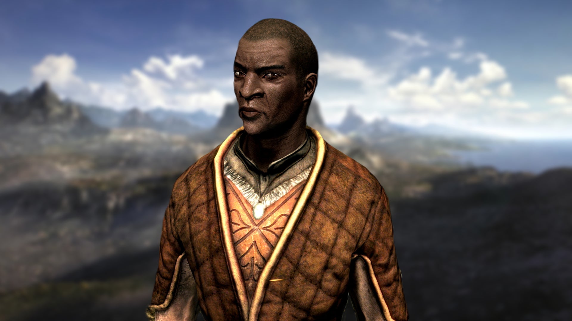 Skyrim&rsquo;s Nazeem against the background of The Elder Scrolls 6 teaser trailer.