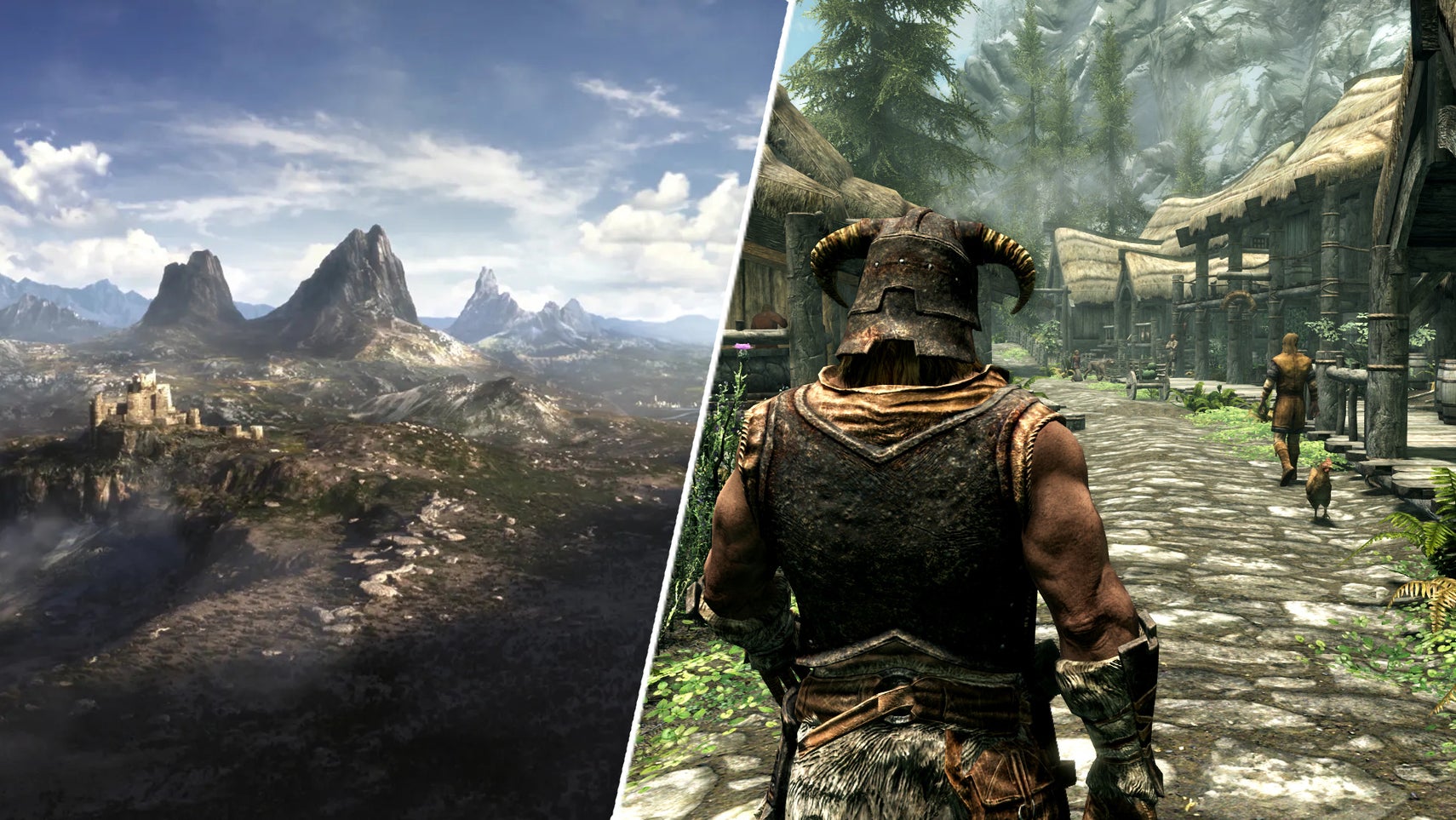 The landscape from The Elder Scrolls 6's teaser and the Dragonborn in Skyrim. - 1