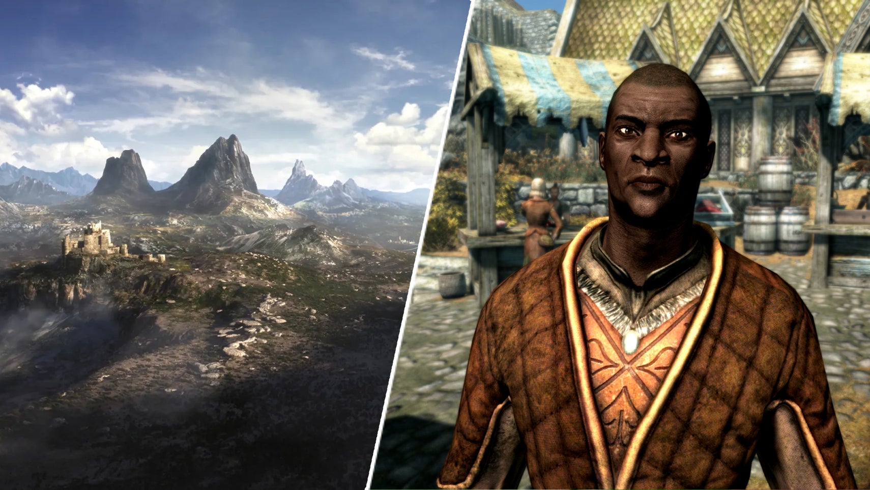 A mountain range in The Elder Scrolls 6 teaser opposite Nazeem in Skyrim. - 1