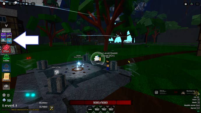 A screenshot of Elemental Grounds in Roblox showing the game’s codes button.