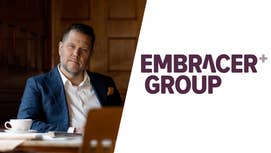 Embracer Group CEO Lars Wingefors alongside the Embracer Group logo.