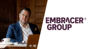 Embracer Group CEO Lars Wingefors alongside the Embracer Group logo.
