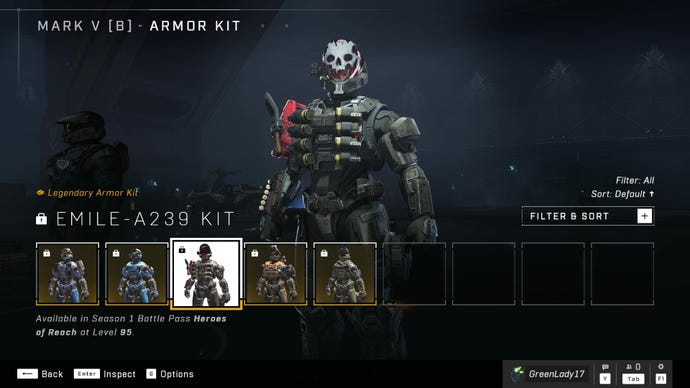 Halo Infinite’s Mark V (B) Armor Core, sporting the Emile-A239 Armor Kit.