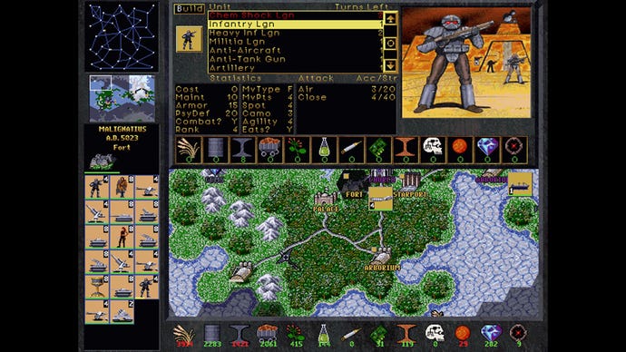 A battle map in Emperor Of The Fading Suns showing possible troop deployments