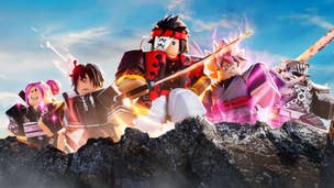 Artwork for Roblox game Encounters showing different characters standing on a cliff edge.