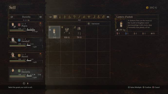 A screen showing what characters are carrying in Dragon's Dogma 2.