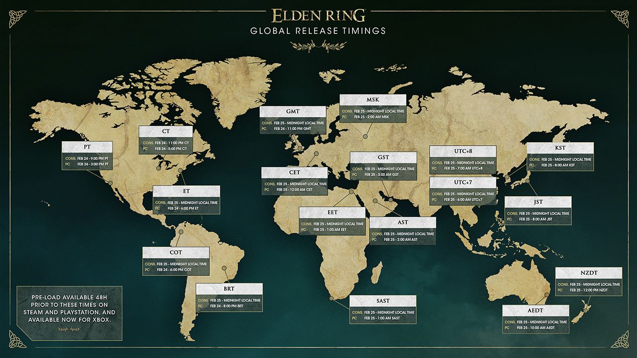 Elden Ring release time in UK GMT CEST EST and PST on Xbox